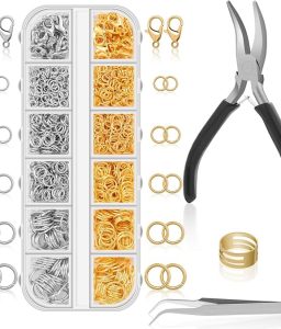 Anezus Jump Rings for Jewelry Making Supplies and Necklace Repair with Jump Ring Pliers and Open Jump Ring(1200Pcs Silver and Gold)