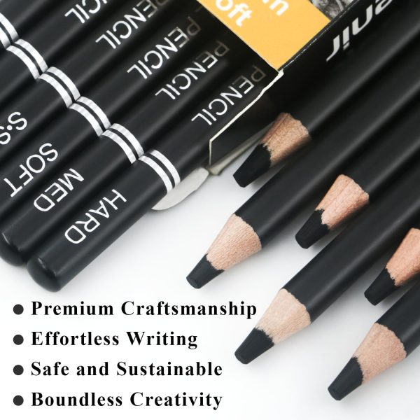 Charcoal Pencils for drawing, Set of 12, Charcoal Drawing Pencils (S-Soft, Soft, Medium, Hard), Art Supplies for Artist, Sketching, Shading - Image 2