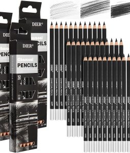 Geyoga 36 Pcs Professional Charcoal Pencils Soft, Medium and Hard for Drawing Charcoal Pencils for Sketching Shading Drawing Blending Portrait(Black,Assorted)