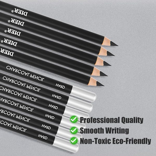 Geyoga 36 Pcs Professional Charcoal Pencils Soft, Medium and Hard for Drawing Charcoal Pencils for Sketching Shading Drawing Blending Portrait(Black,Assorted) - Image 5