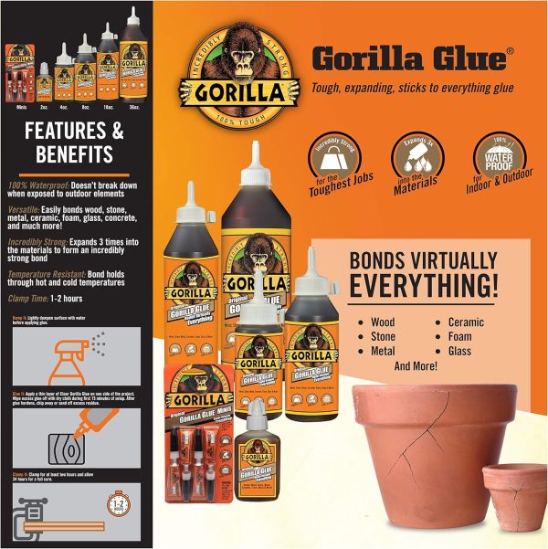 Gorilla Original Gorilla Glue, Brown, Waterproof Polyurethane Glue, 8 Ounce (Pack of 1) - Expands Into Materials, All Purpose - Image 4