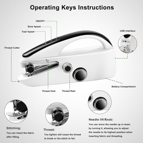 Handheld Sewing Machine, Easy to Use Portable Electric Mini Sewing Machines for Beginners with Two Speeds, with Complete Accessories Kit, Suitable for Home, Travel and DIY - Image 5