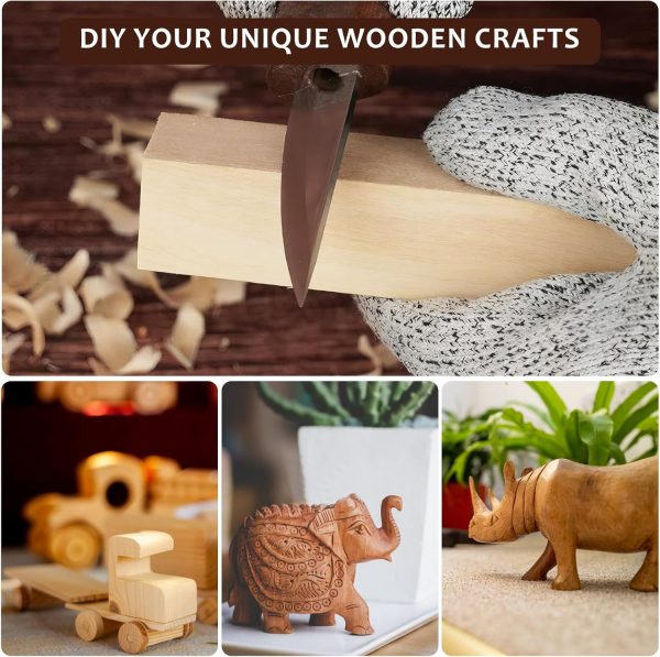 Ninonly 17Pcs Wood Carving Tools Kit - Beginner's Wood Whittling Set with 6Pcs Carbon Steel Knife, Gloves, Knife Sharpener for Spoon, Bowl, Kuksa Cup - Image 7