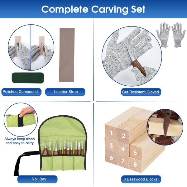 Wood Carving Tools, Wood Carving Kit 26-In-1 Whittling Kit- Includes Walnut Handle Wood Carving Knife,Whittling Knife, Hook Knife, Cut Resistant Gloves, Wood Carving Kit For Beginners - Image 4