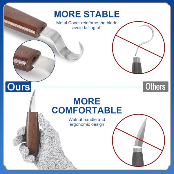 Wood Carving Tools, Wood Carving Kit 26-In-1 Whittling Kit- Includes Walnut Handle Wood Carving Knife,Whittling Knife, Hook Knife, Cut Resistant Gloves, Wood Carving Kit For Beginners - Image 5